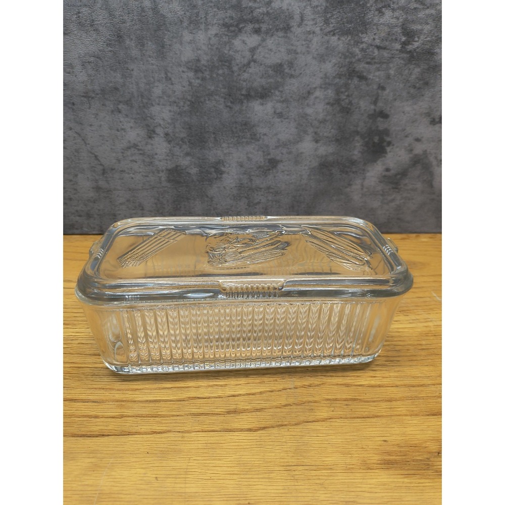 VTG Federal Glass Ribbed Oblong Refrigerator‎ Dish With Lid 8 in [1790]